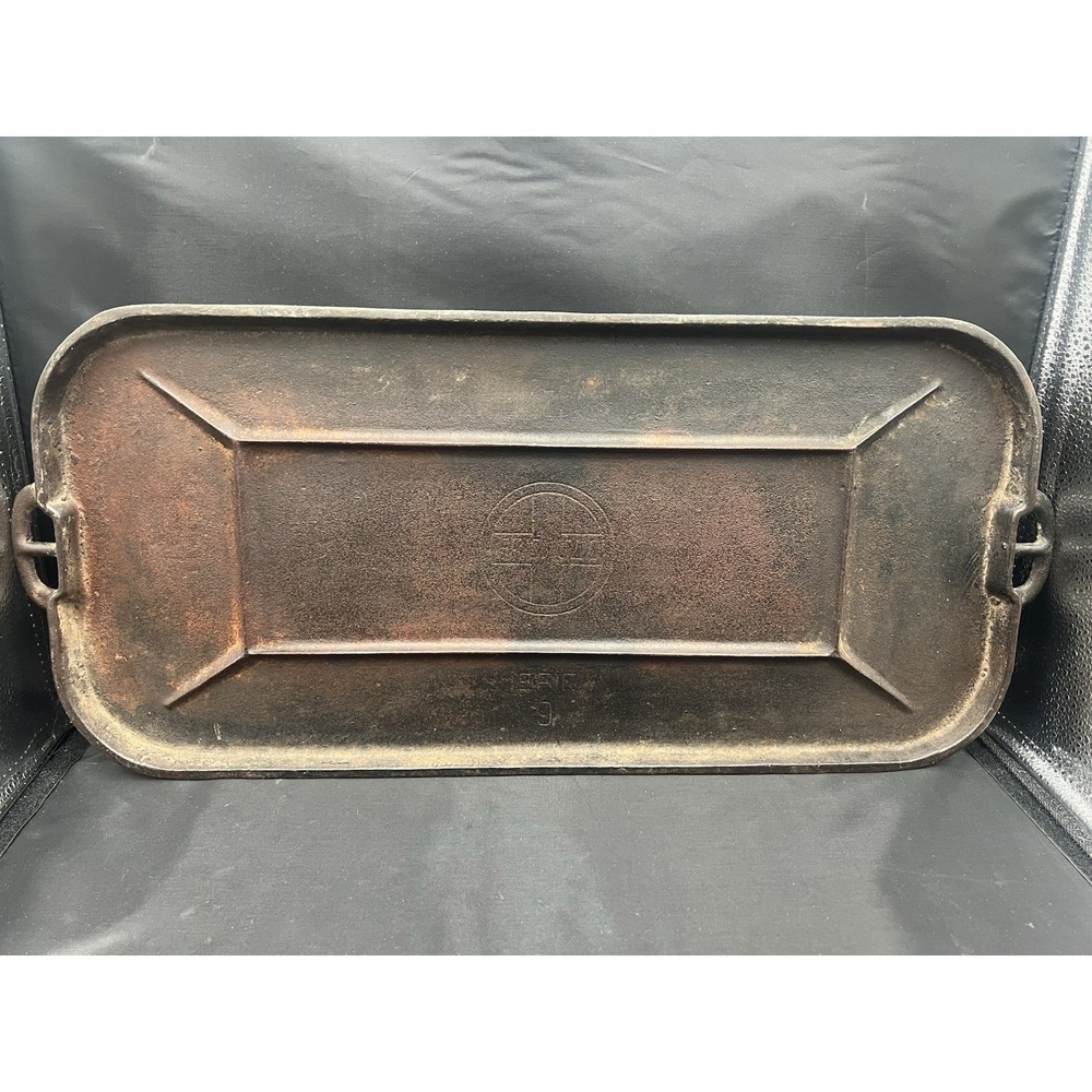 Griswold Erie Rectangular Griddle No 9 Black Cast Iron Slant Logo Vintage 21x10